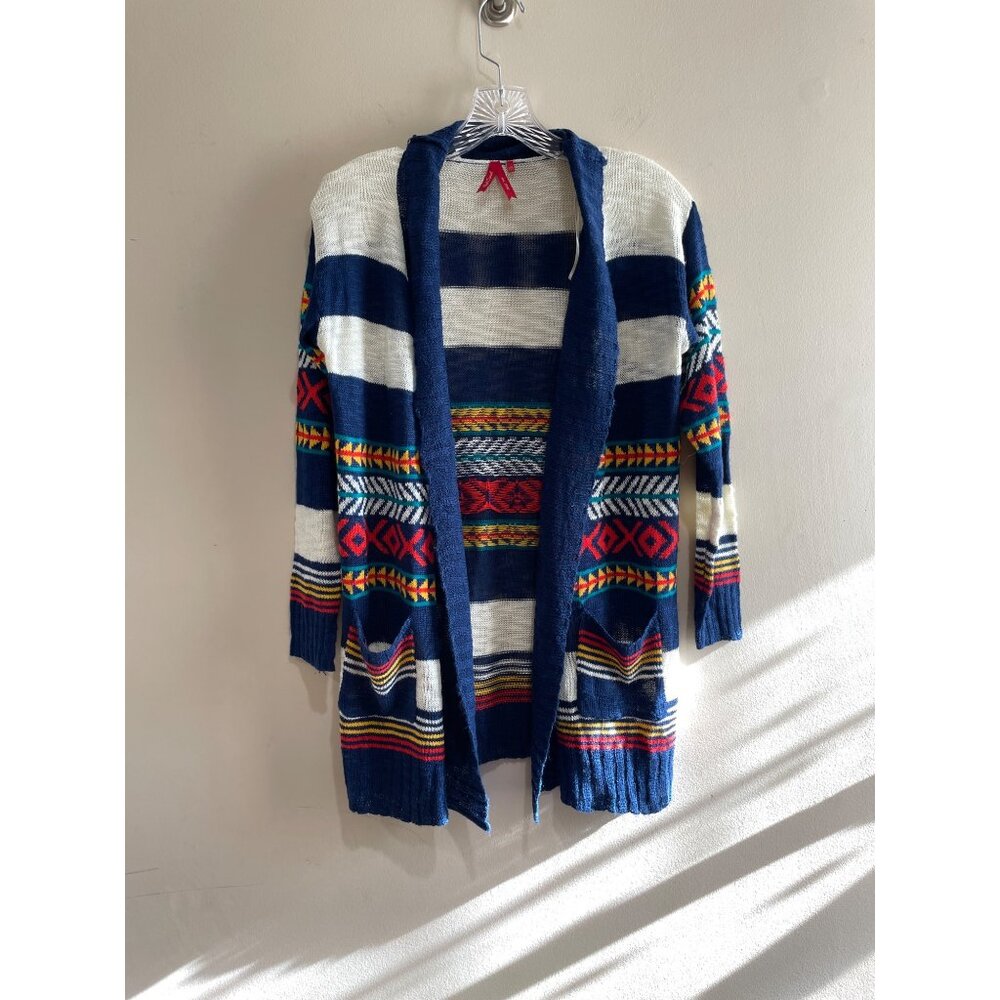 Red Camel Multicolor Aztec Print Cardigan Womens XS Loose Knit Pockets